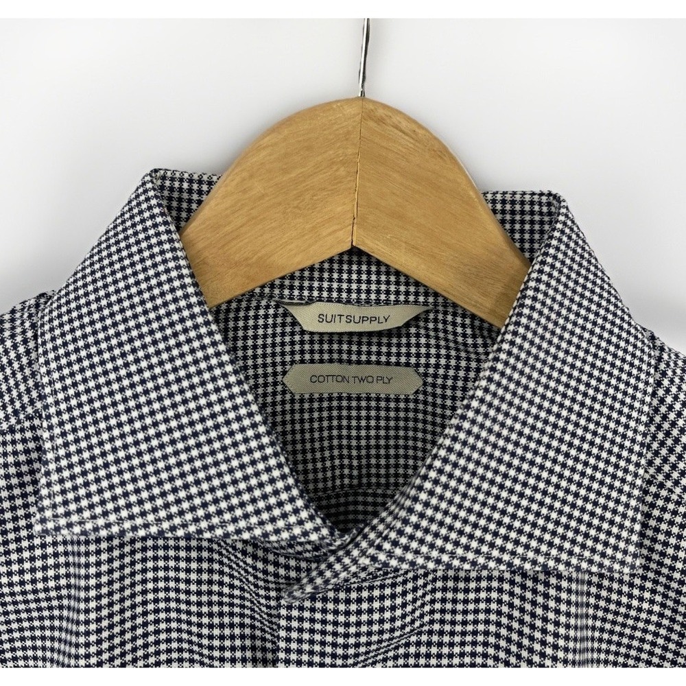 SuitSupply Dress Shirt 2-Ply Cotton Blue Check‎ Business Office Mens 15.75 40